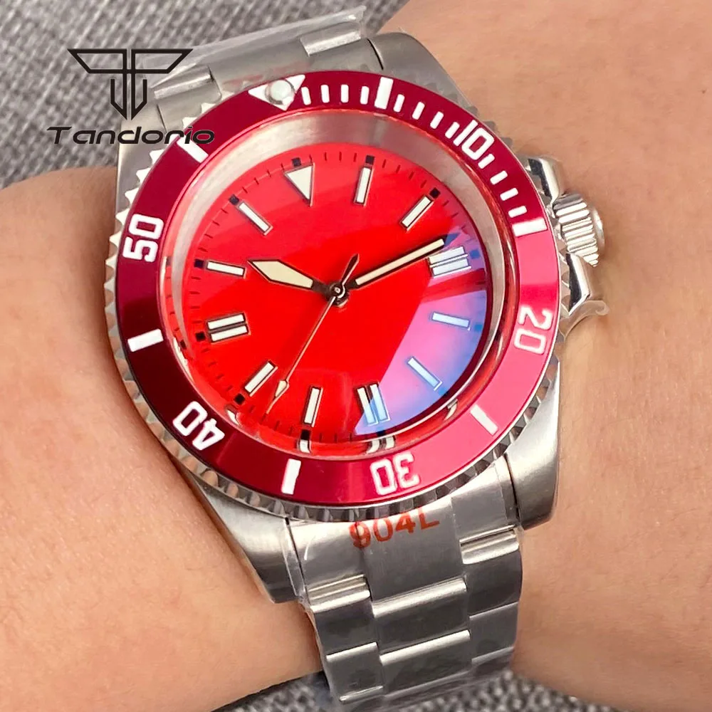 Tandorio Diving Domed Sapphire Crystal Acciaio Inossidabile 40Mm Orologio Automatico Moda Uomo Orologio Da Polso 20Bar Nh35 Pt5000 Luminoso