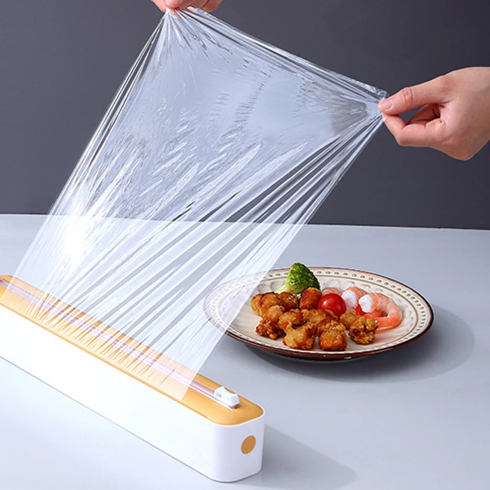 

2 In 1 Food Film Dispenser With Cutter Storage Box Aluminum Foil Stretch Aluminum Foil And Film Cutter Kitchen Accessories