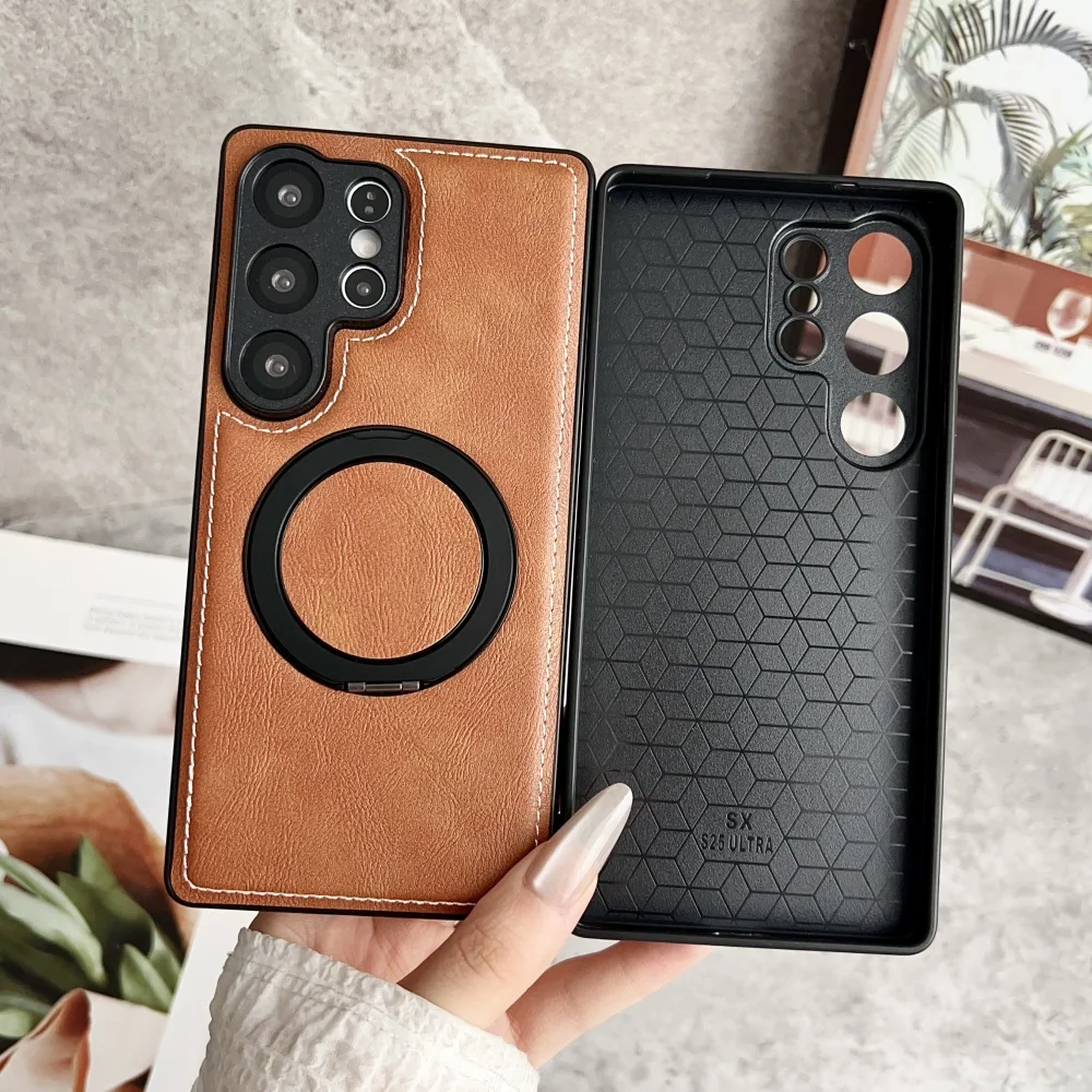 Deluxe Leather Magnetic Stand Holder Case