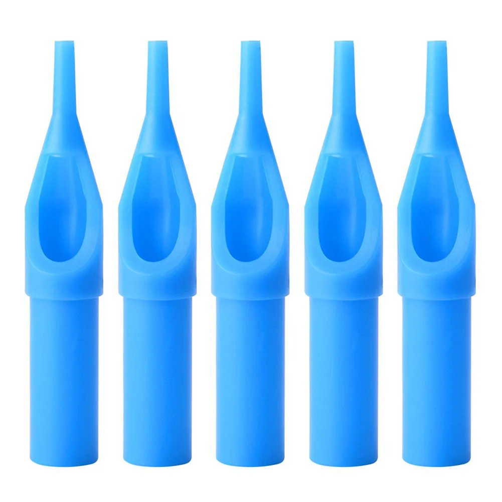 50pcs 3/5/7/9/11/13/15RT Professional Disposable Sterile Tattoo Tip Blue Plastic Flat Round Needle Tip Tattoo Gun Tool Accessory