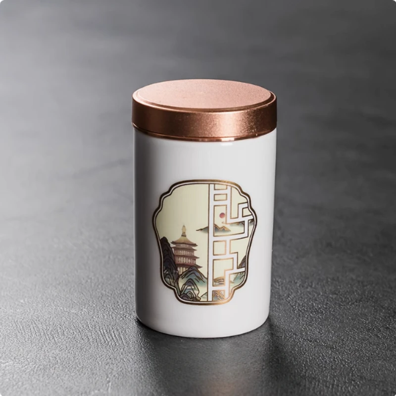 Boutique Ceramic Tea Caddy Airtight Jar Home with Lid Tea Cans  Coffee Moisture-proof Jars Kitchen Grain Spice Container