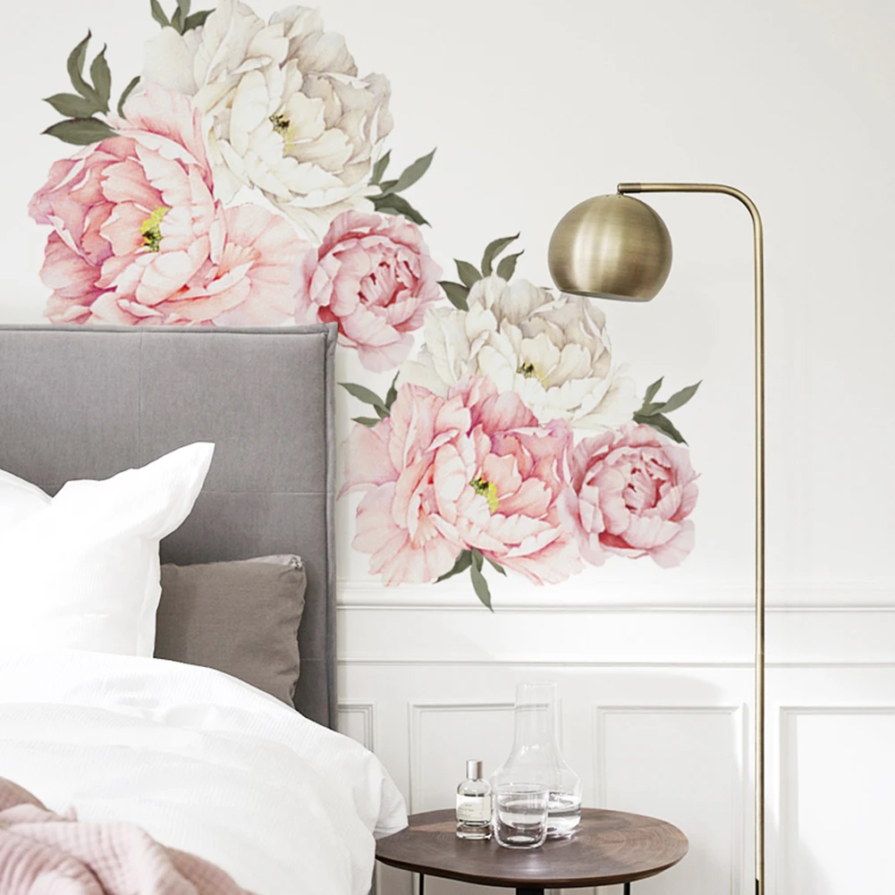 1pc Pink Peony Flower Blossom Wall Stickers PVC Art Mural Decor Decal ...