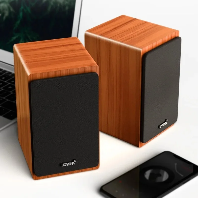 

Wooden V-121 Wired Sound System Desktop 2.0 Computer Subwoofer Mini Esports Game Bluetooth Speaker HIFI Home Theater USB/AUX/TF