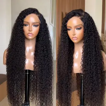 Deep Curly Black Color Soft Synthetic 13X4 HD Lace Frontal Wig For Women Prepucked Bleach Knots Glueless Wig Daily Party Cosplay