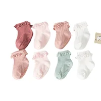 4 Pairs Of Cute Princess Socks For Baby Toddlers – Non-Slip, Lace Ruffled & Plain Colors for Baby 0-3 Years
