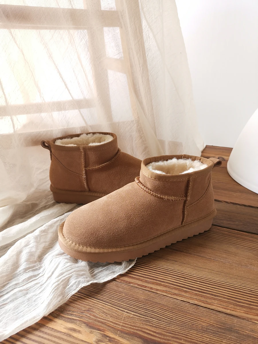 Women's genuine leather snow boots Winter warm cotton shoes Thickened anti slipShoes to prevent cold weather Low short tube Popu
