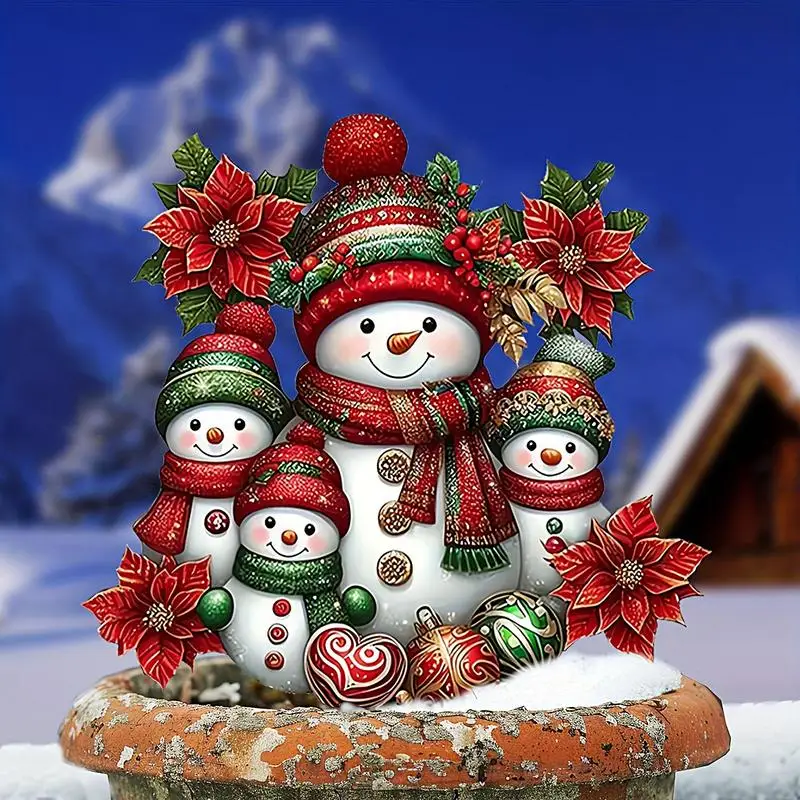 Christmas Garden Stakes 2D Acrylic Snowman Garden Stakes Plug Hand-Painted Outdoor Decorative Tool For Patio Lawn Porch