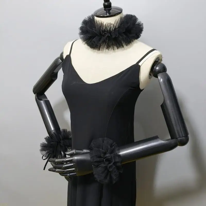 15YC Elisabethanische Halskrause, viktorianisches Netz-Rüschenhalsband und falsche Handgelenksmanschetten für mittelalterliche – Detail 7