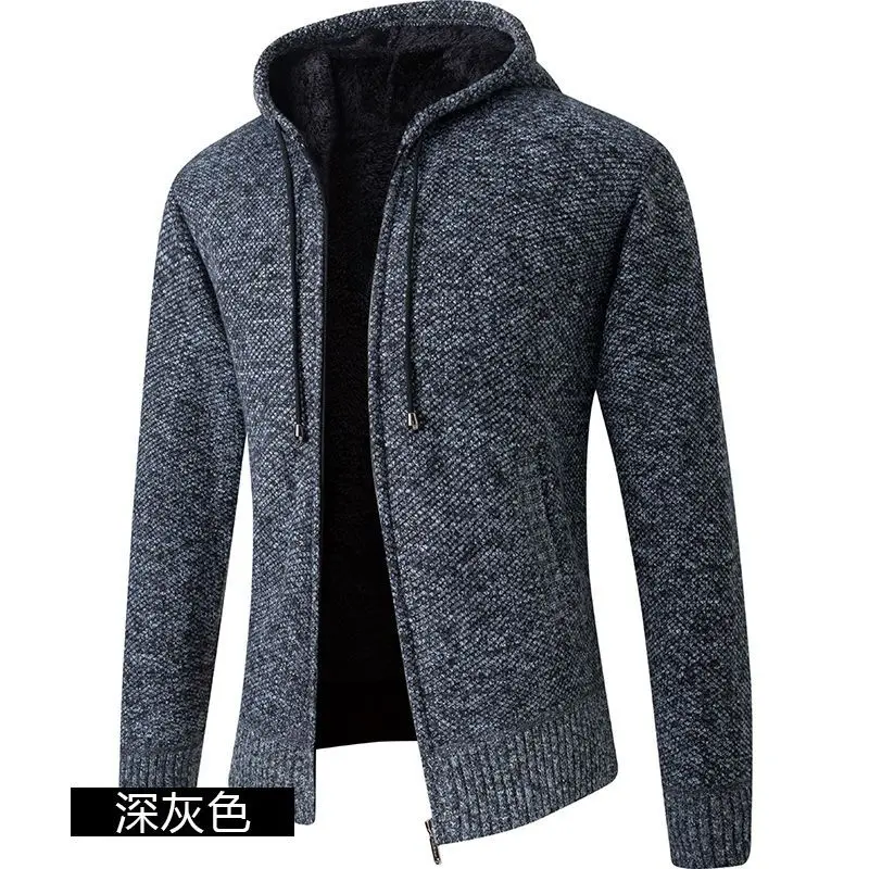 Autumn Winter New Men's Casual Long Sleeve Patchwork Sweater Thick Stand Collar Loose Solid Color Cardigan Zipper Knitted Coats