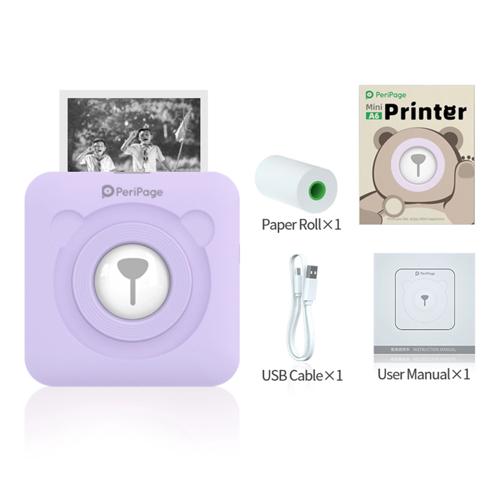 PeriPage Thermal Printer Pocket Wireless BT Picture Photo Label Memo  Receipt Paper Printer,Mint Green