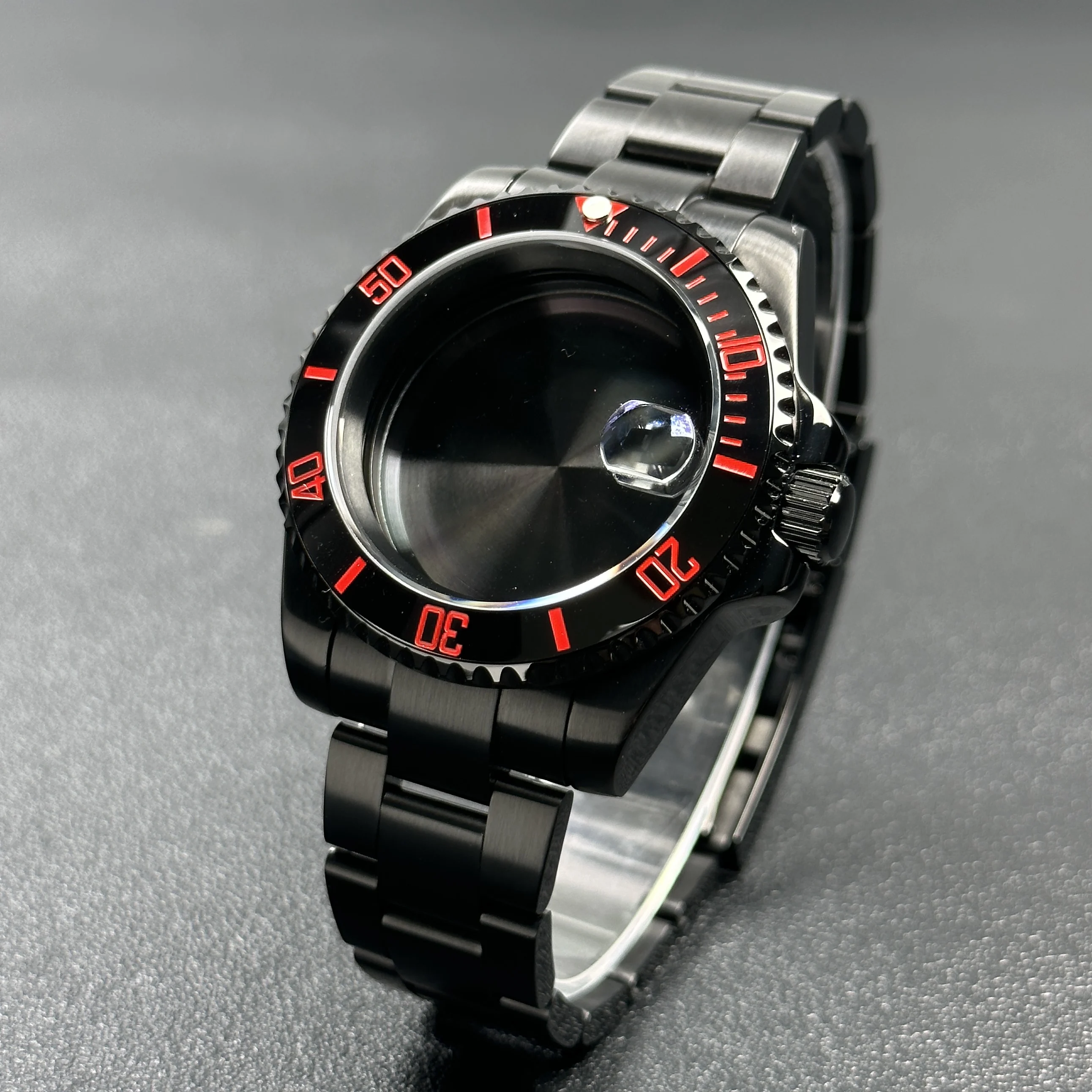 Elegant 40mm Black Watch Case with 120-Click Bezel for Automatic Mechanical Movement - Premium Dial Accessories