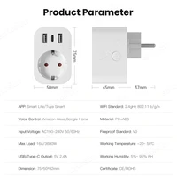 Tuya Wifi สมาร์ทซ็อกเก็ต 16A EU ปลั๊ก Type C พอร์ตชาร์จเครื่องใช้ในบ้านอัจฉริยะซ็อกเก็ตอะแดปเตอร์ขยายทํางานร่วมกับ Alexa Google 6