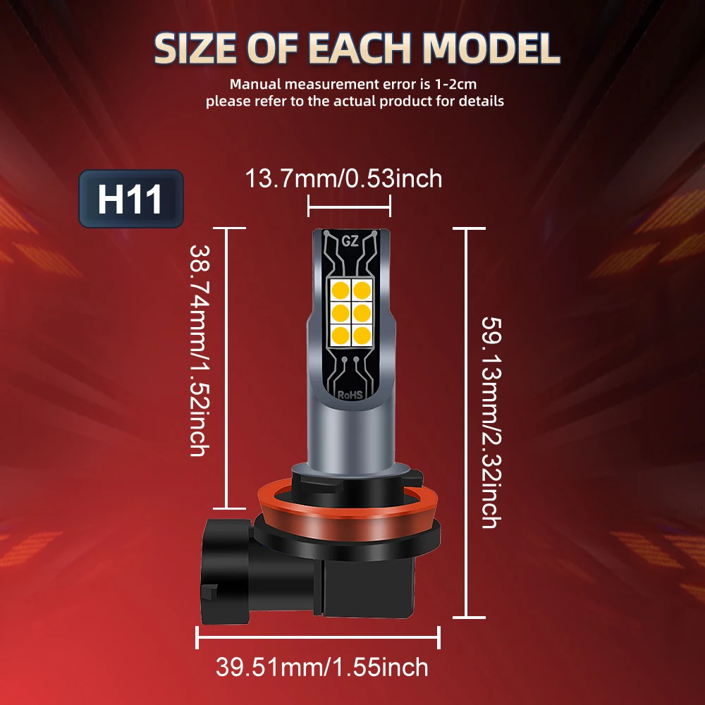 3000K 골든 옐로우 H11 H8 H16 LED 안개등 전구 12V LED DRL 램프 포르쉐 카이엔 2003-2018용