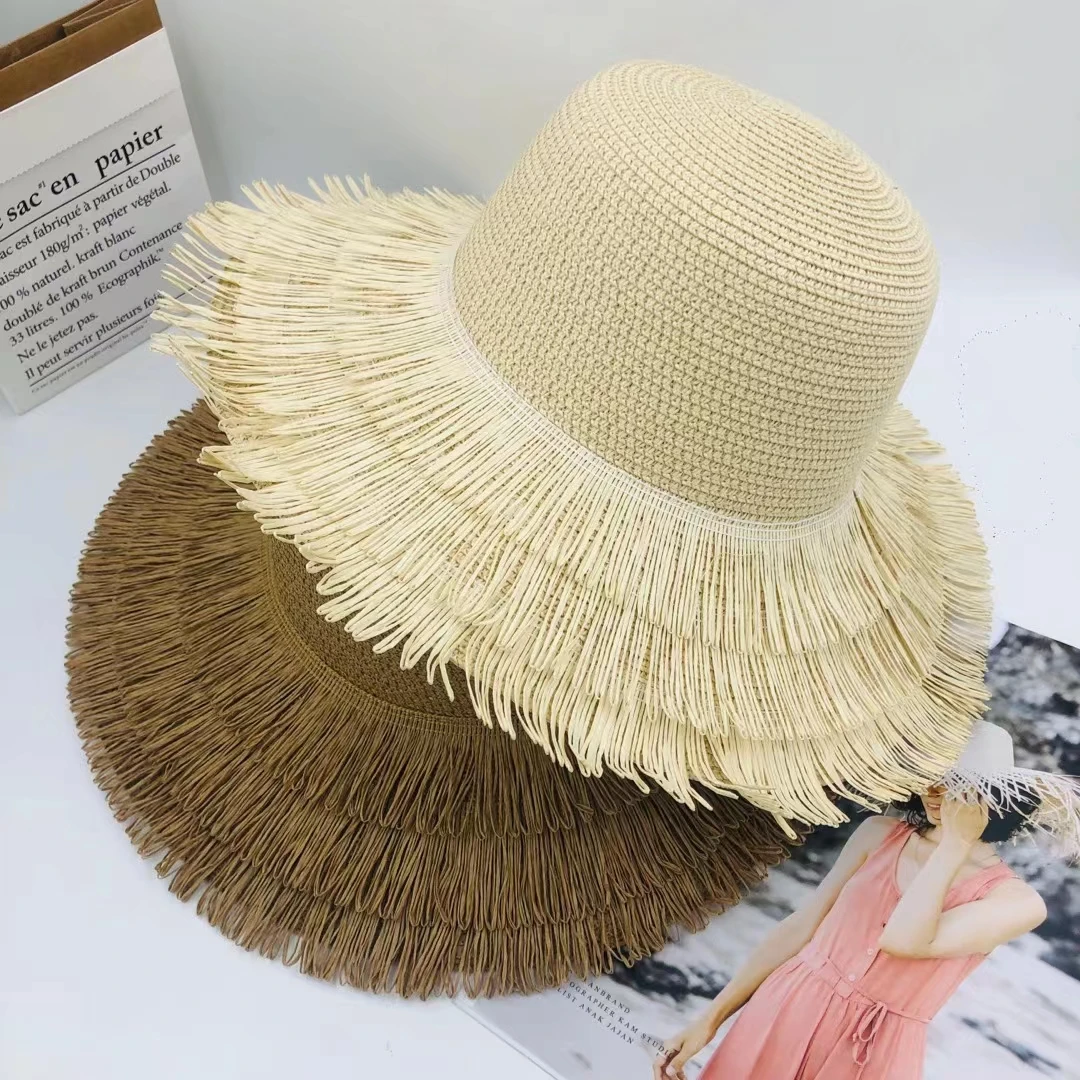 

NEW Handmade Women Straw Sun Hats Large Wide Brim Gilrs High Quality Natural Raffia Panama Beach Straw Sun Caps For Holiday