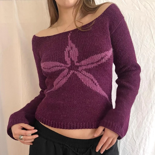 Pull à imprimé graphique à manches longues pour femmes, pulls coupe couvertes, pulls Y2k, streetwear Cyber Grunge, Vintage Off Initiated 1