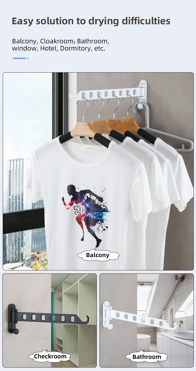 Description Picture 6 of itemFoldable Clothes Rack Drying Clothes Hanger Wall Mounted Drying Rack Aluminum Clothes Organization WB3028