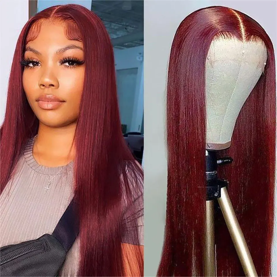 

Straight Human Hair Wig For Women 99J Burgundy Colored 13x4 HD Lace Front Wig Human Hair Wigs Brazilian Remy Lace Frontal Wig