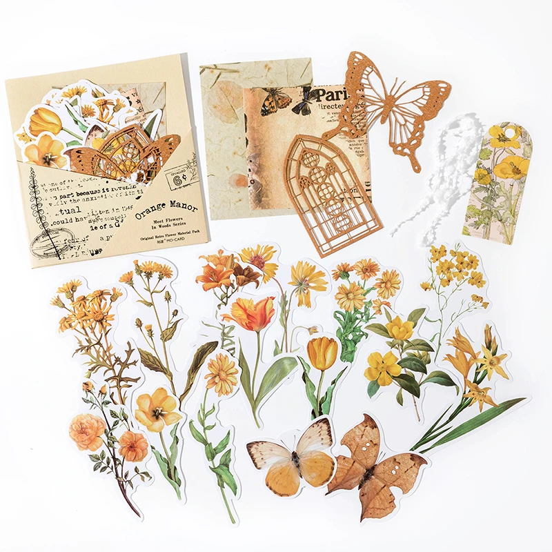 20Pcs/Set Vintage Plant Flower Scrapbooking Paper Aesthetic Scrapbook Washi Stickers Paper for Journal Supplies DIY Art Craft
