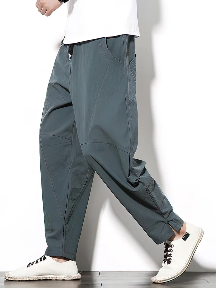 100% Cotton Jogger Pants Men Baggy Casual Trousers Male Walking Wide leg Loose Sweatpants Chinese Summer Big size 2025 New 2