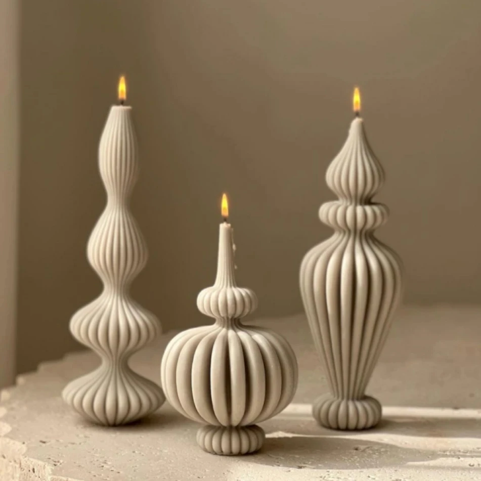 Description Picture 4 of itemDIY Tall Ribbed Pillar Candle Molds Taper Spiral Silicone Mould Geometric Soy Wax Mold Vase shaped candle mold Roman column mold