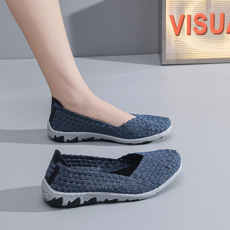 Casual Sneakers Women's Summer Handmade Woven Sneakers Flat Bottomed Lightweight Breathable Trendy Casual Shoes with Soft Soles Lazy Shoes