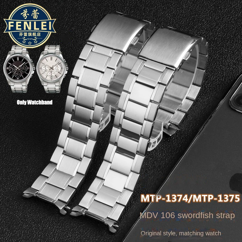 

22mm Soild Stainless Steel Curved Watchband For Casio MDV-106/01 Bracelet MDV106 Swordfish Strap MTP-1374 MTP-1375 Men Wristband