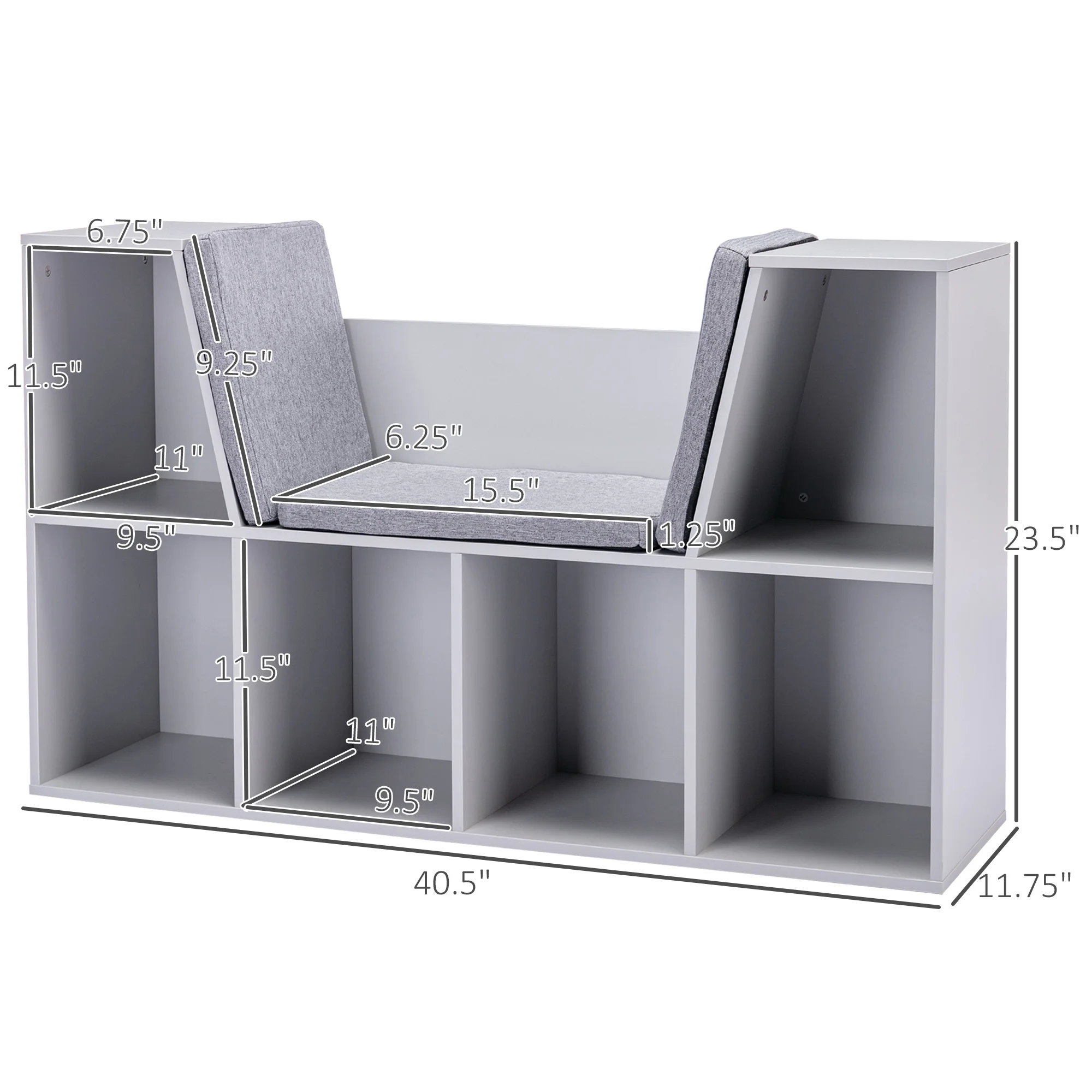Kids Cube Organizer with Lounge Chair and Large Cube Shelving, Grey 3