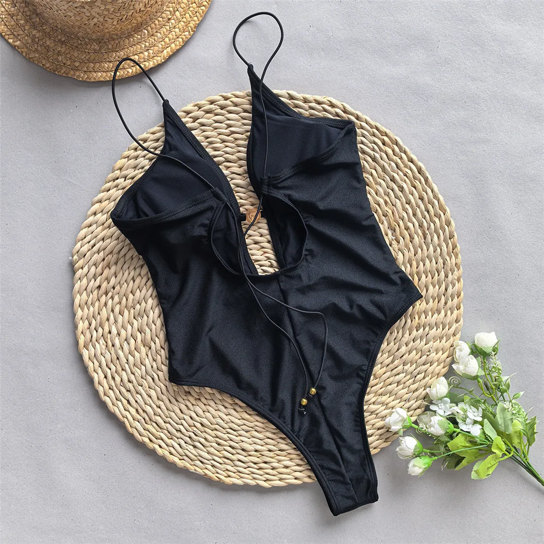 Women's Deep V-Neck Cut Out One Piece Swimwear