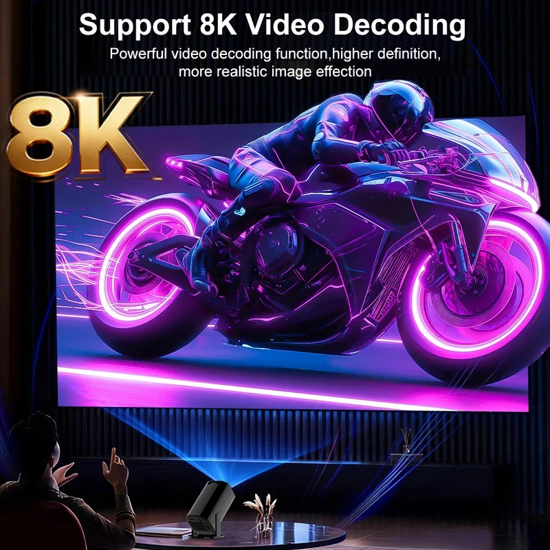 휴대용 프로젝터 300AMSI 네이티브 720P HD 8K 비디오 디코딩 WiFi6 BT5.2 안드로이드 14 침실 야외 영화 홈 프로젝터