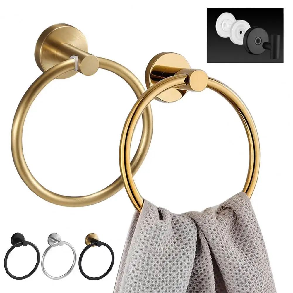 Suction Cup Towel Ring Bathroom Hand Towel Holder Wall Mount Metal Hanger Hook for Easy Installation Solid