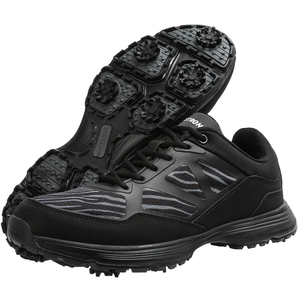 

Waterproof Men Leather Golf Shoes Black Non-slip Spikes Sneakers Golf Training Sneakers Lace Up Golf Athletic Shoes Size 48