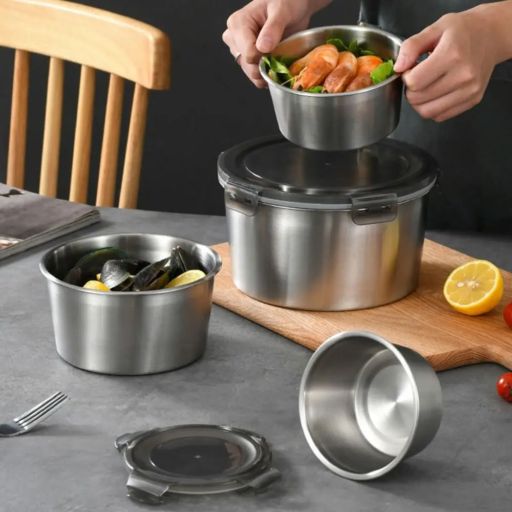 1Pcs with Lid Sealed Fresh Box Microwave Heating Lunch Box 316 Stainless Steel Refrigerator Frozen Crisper