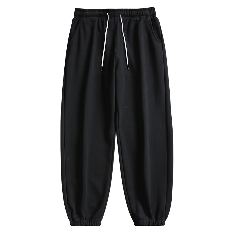 2024 Spring Autumn Hong Kong Style Trendy Men's Solid Color Drawstring Pocket Casual Bound Feet Loose 9-point Sports Sweatants