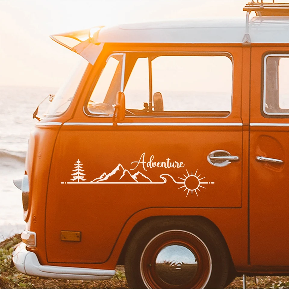 Camper Van Motorhome Adventure Vinyl Sticker Decal - Large Mountain Compass Design #3, Glossy Finish