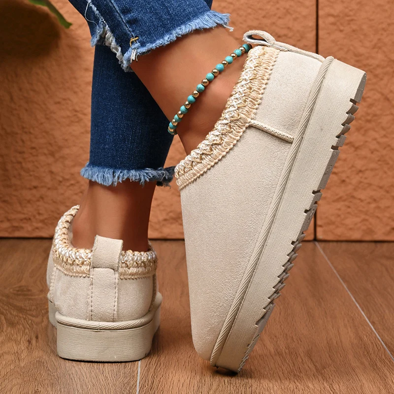 Autumn Winter Platform Snow Boots Women 2025 Warm Thick Soled Plush Winter Shoes Woman Faux Suede Fleece Line Ankle Boots Woman