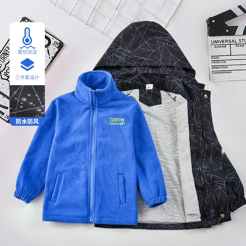 Boys' Jackets Medium and Older Children's Thickened Jackets Autumn Clothes New Children's Clothing Removable Windproof