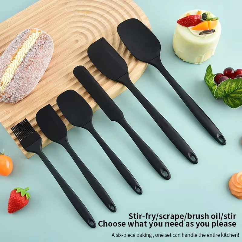 Premium Silicone Kitchenware Set - 6-Piece Baking and Cooking Tools with Cream Scraper, Spatula, Oil Brush, and Size Scraper