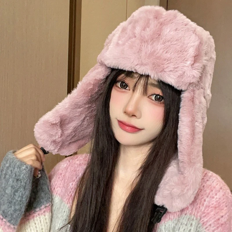 Anti-cold Lei Feng Cap Big Ear Cap Cycling Windproof Hat Women's Winter Thickened Warm Beanie Adjustable Earflap windproof winter hat