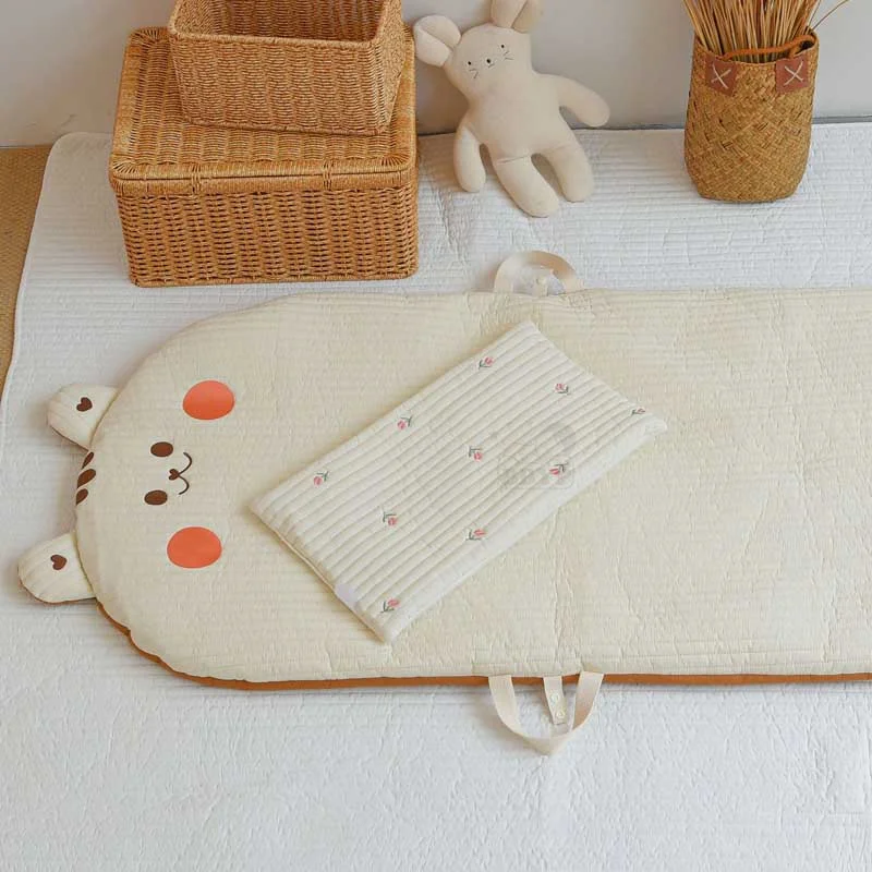 Cartoon Bear Embroidery Quilting Mattress for Newborn Baby Items Portable Travel Kindergarten Quilt Cover Mattress Cotton Bed Pa