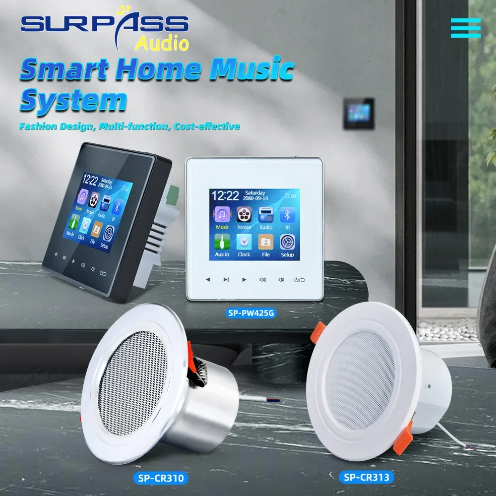 Sistema Musicale Per La Casa Intelligente Amplificatore Da Parete Bluetooth Da 2.8 Pollici Radio Fm Mini Pannello Musicale Stereo Kit Audio Per Altopa