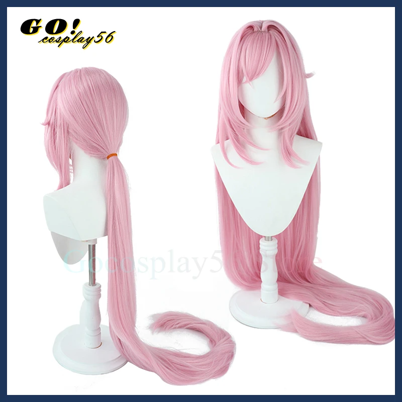 

120cm Long Pink Elysia Cosplay Wig Straight Hair Heat Resistant Ponytail Women Game Headweaer