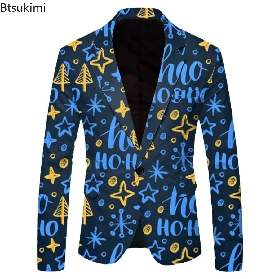 Funny 3D Print Suit Jacket Men's Christmas Party Costume Fashion Casual Business Blazer Jackets Single Button Men's Blazers