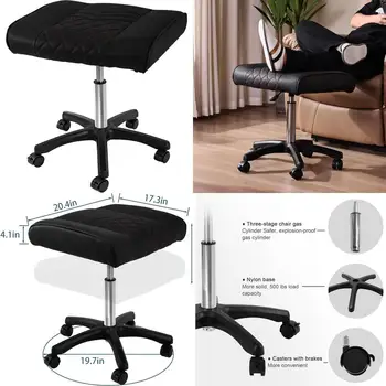 Adjustable Height Mobile Gaming Footrest Stool with Swivel and Roll Features for Desk Use, 1