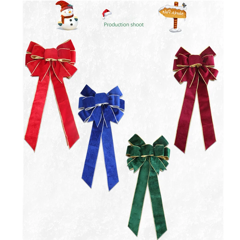 Description Picture 6 of itemChristmas Tree Topper Bow Golden Edged Large Velvet Bow Holiday Ornament for Home Office Party