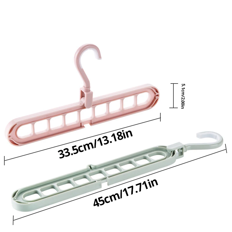 2Pcs/4Pcs Red&Green Multifunctional Foldable Reusable Hanger Storage Rack Nine Hole Plastic Hanger for Household Garments Plastic Hanger