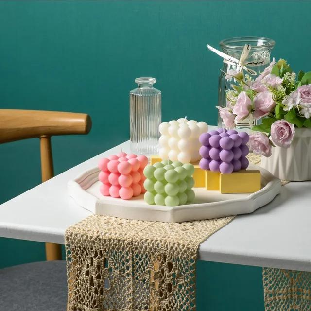 Bougie à bulles blanche et rose, 2 pièces, bougies Cube en cire de soja, bougie de décoration pour la maison, bougie parfumée, usage domestique et cadeau (blanc + rose) 5
