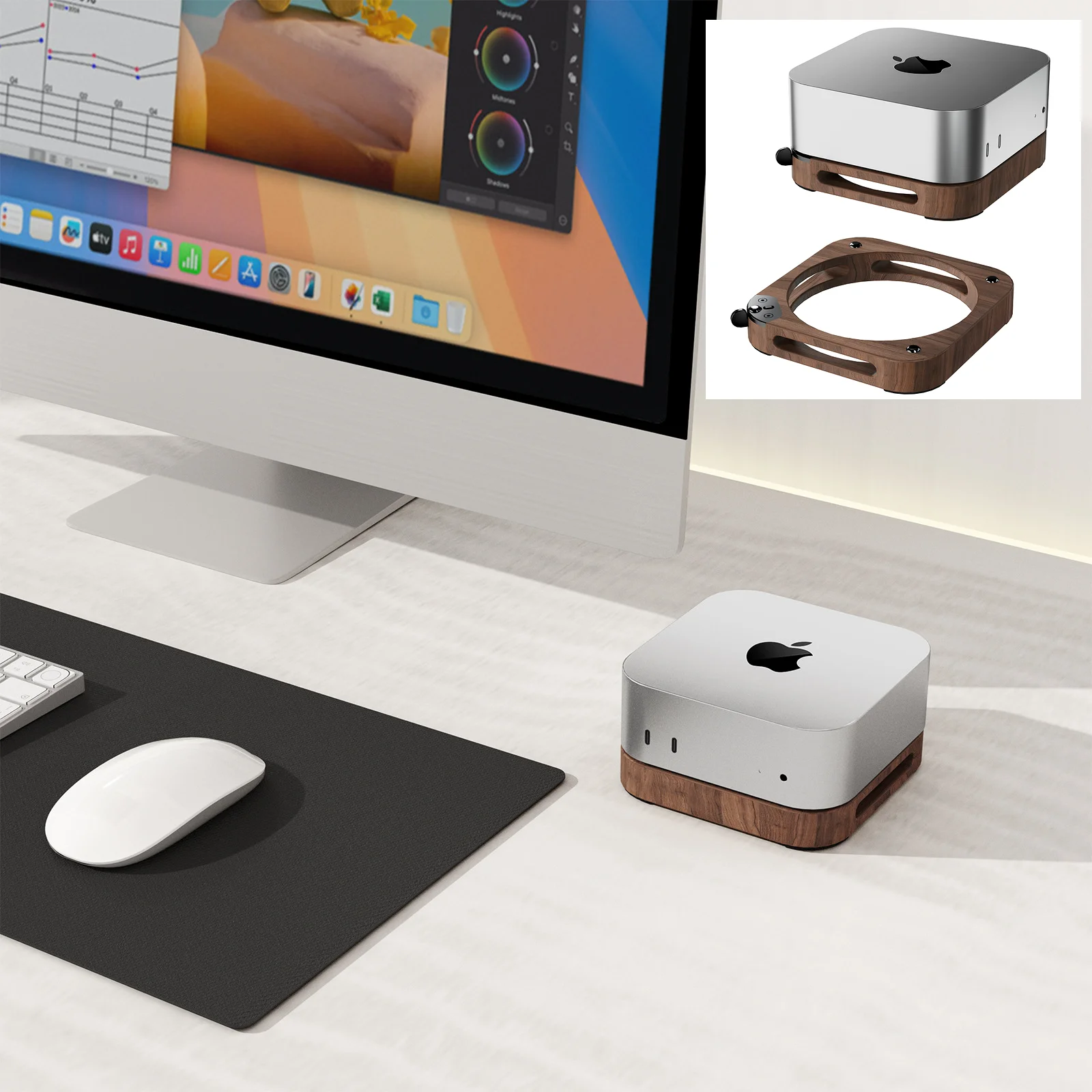 Walnut Wood Desktop Stand Dust Proof Base Heat Dissipation Stand For Mac Mini M4 Pro PC