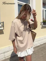 Hirsionsan Summer Casual Oversized T-shirts Women 100% Cotton Pink Loose Tees 2025 New Cusual Solid O Neck Female Aesthetic Tops - Image 5