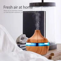 5V 2W 300ML Water Capacity Air Humidifier Essential Oil Diffuser USB Ultrasonic Dark Wood Light Grain LED Light for House Room 2