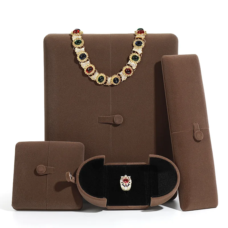 Flannel Double Opening Jewelry Box Ring Necklace Earring Storage Box Woman Gift Package Case Wedding Engagement Ring Display Box
